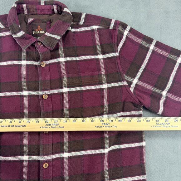 Prana Heavyweight Flannel Mens Large Purple/Brown Plaid Long Sleeve Camp Flannel - Picture 7 of 8